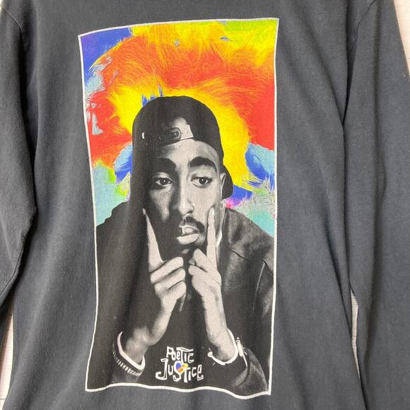 2 Pac T-Shirt Unisex Size M/M Gray Poetic Just Long Sleeve 100% Cotton - Picture 6 of 14